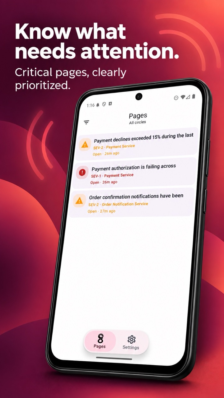 Sevloom pages list displayed on an Android phone